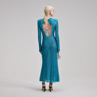 Blue Beaded Maxi Dress