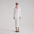 White Knit Diamante Midi Dress
