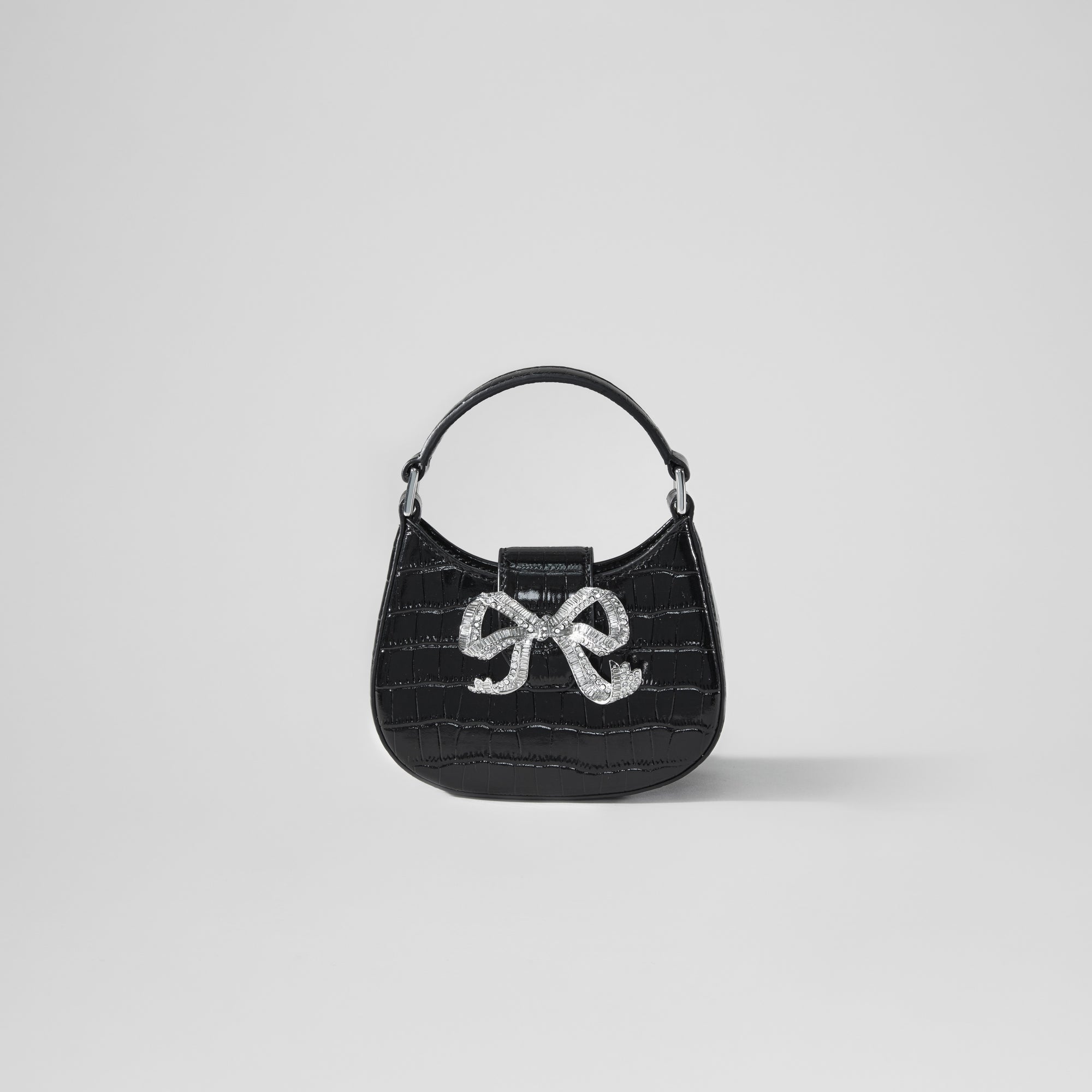 Black Croc Crescent Bow Micro Bag