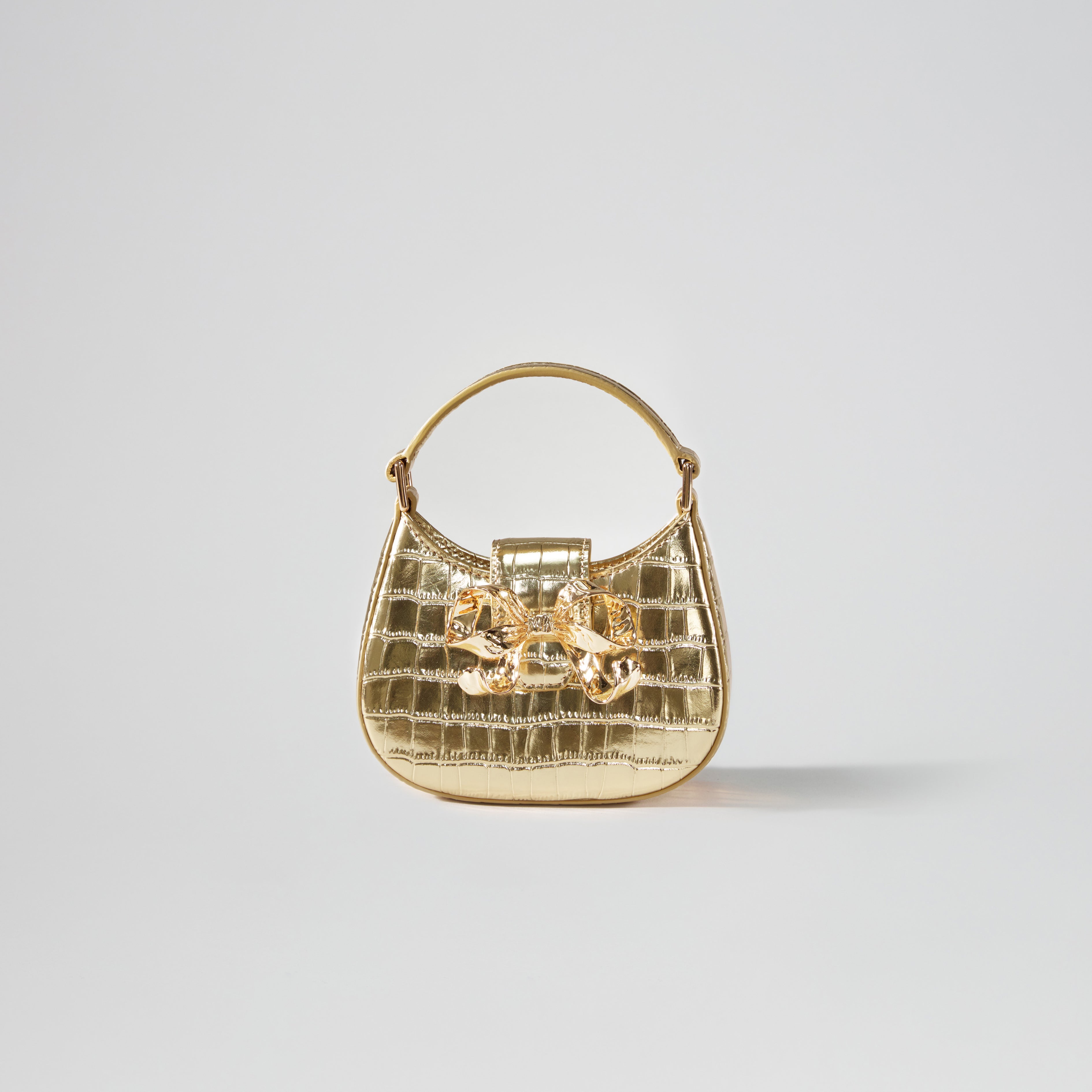 Gold Croc Crescent Bow Micro Bag