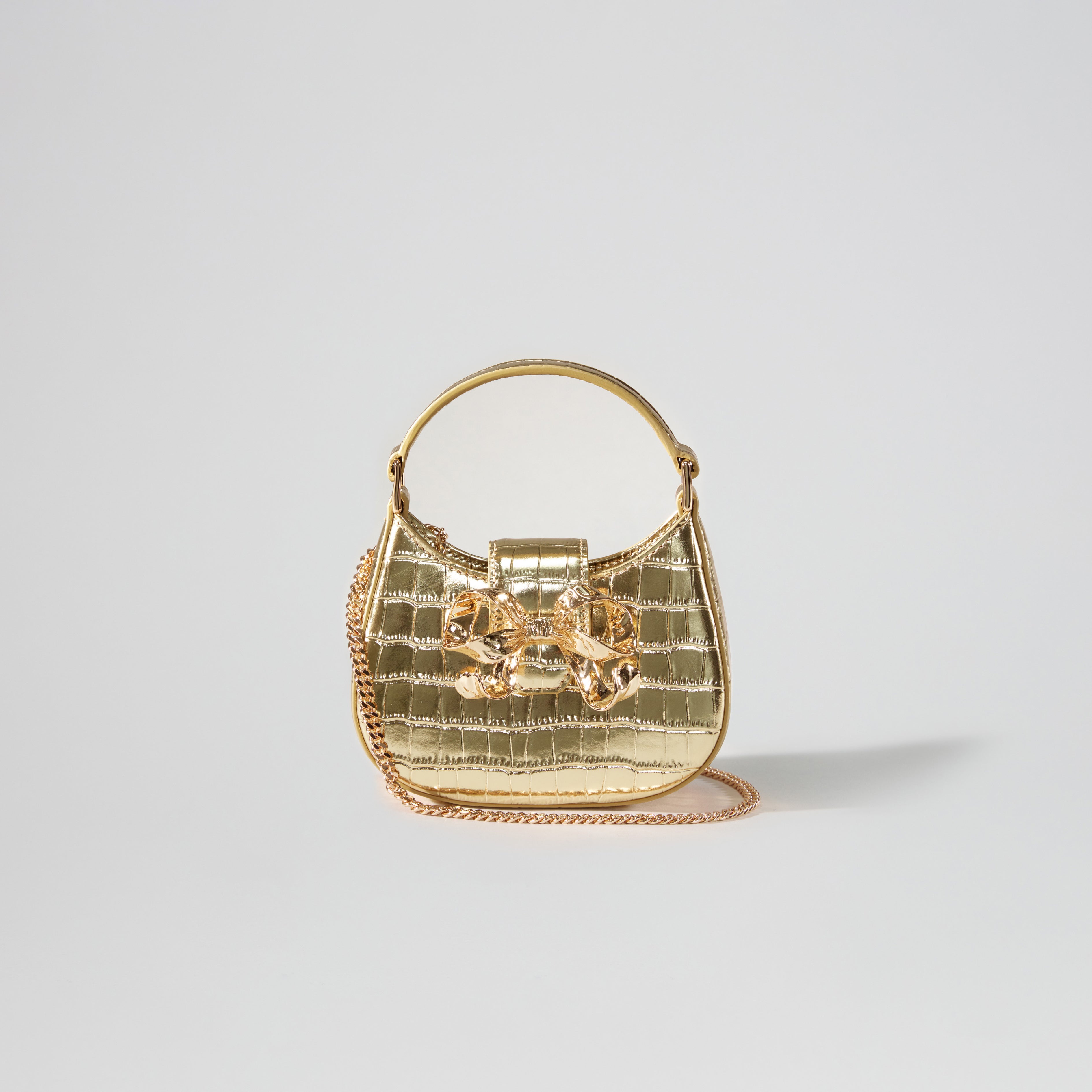 Gold Croc Crescent Bow Micro Bag