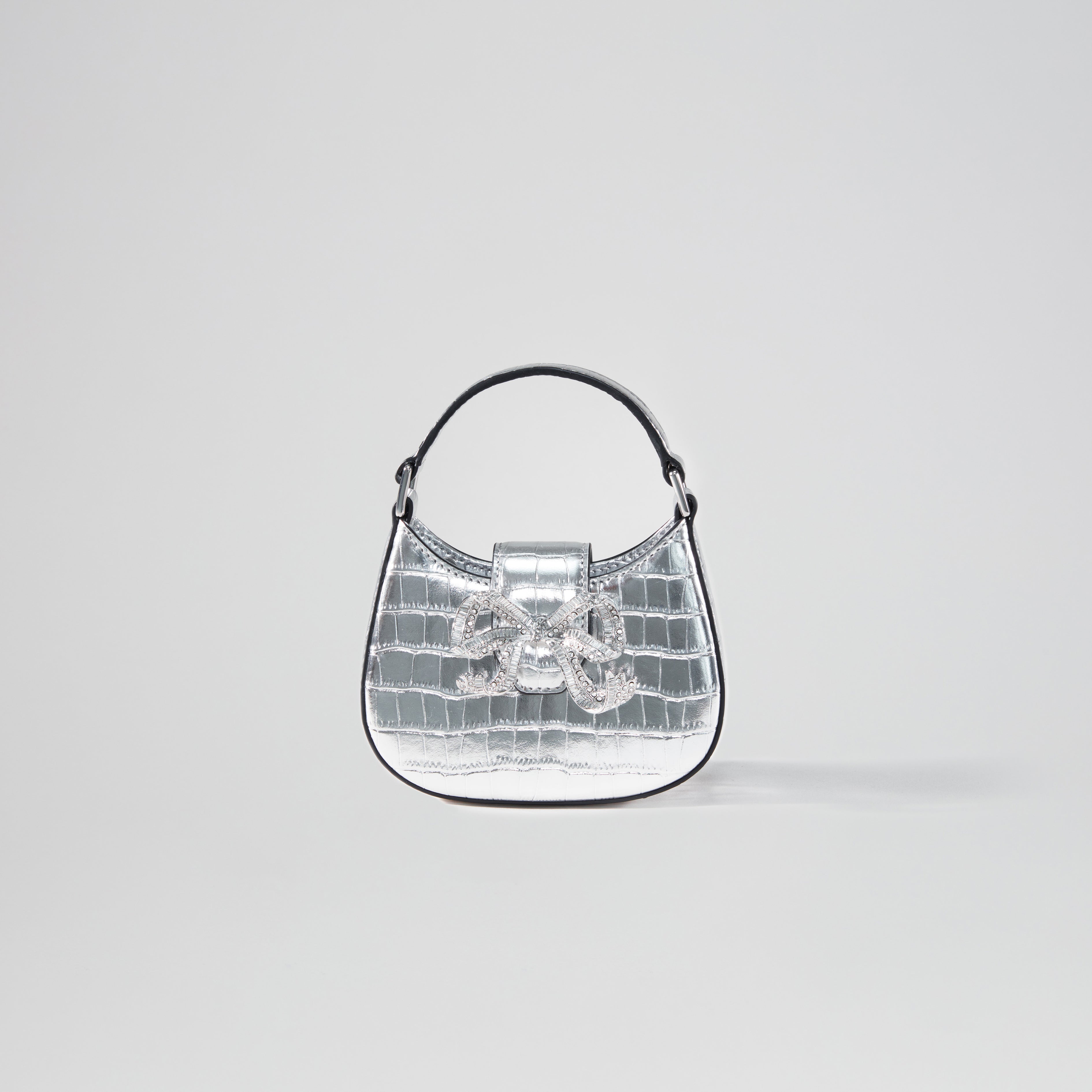 Silver Croc Crescent Bow Micro Bag