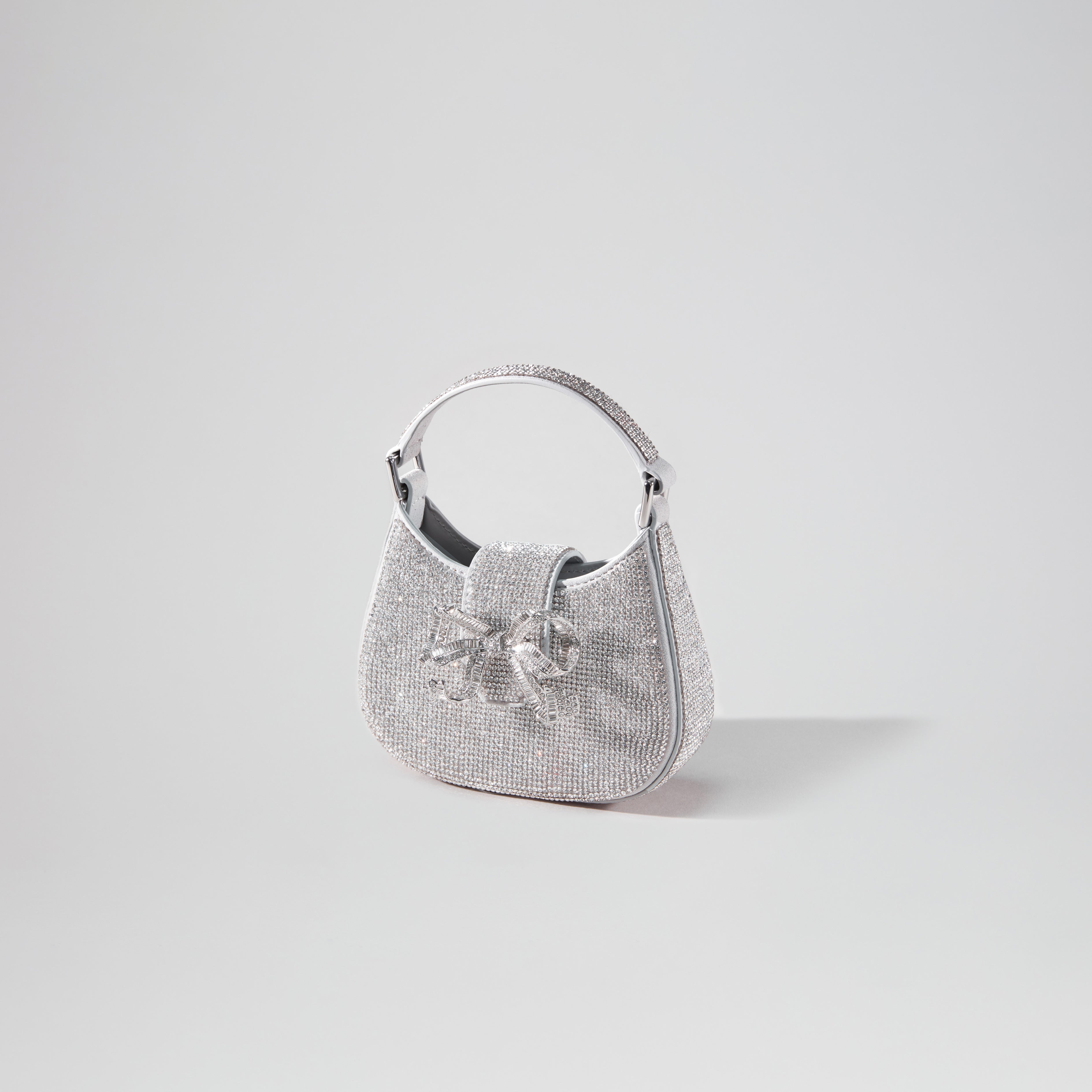 Silver Rhinestone Crescent Bow Micro Bag