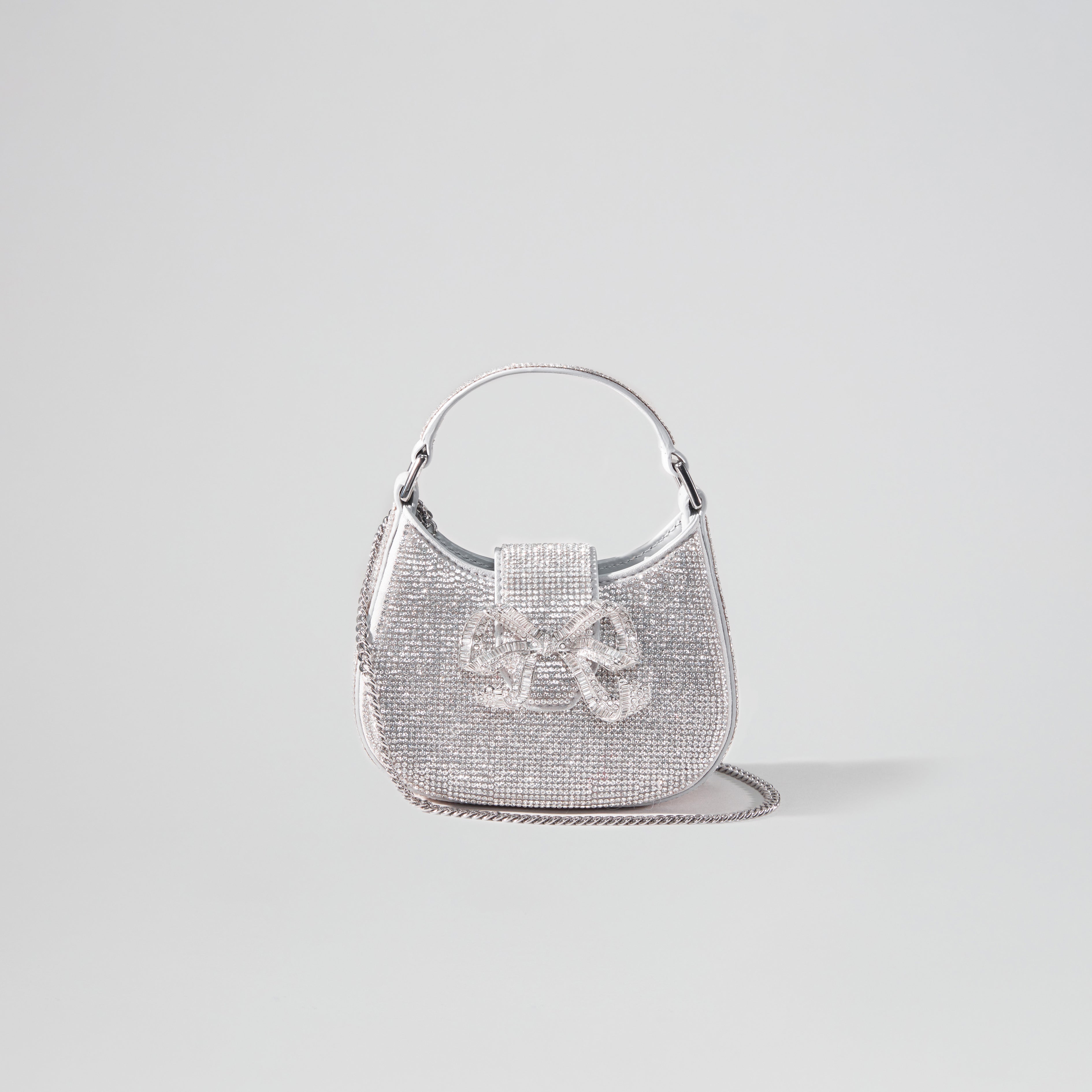 Silver Rhinestone Crescent Bow Micro Bag