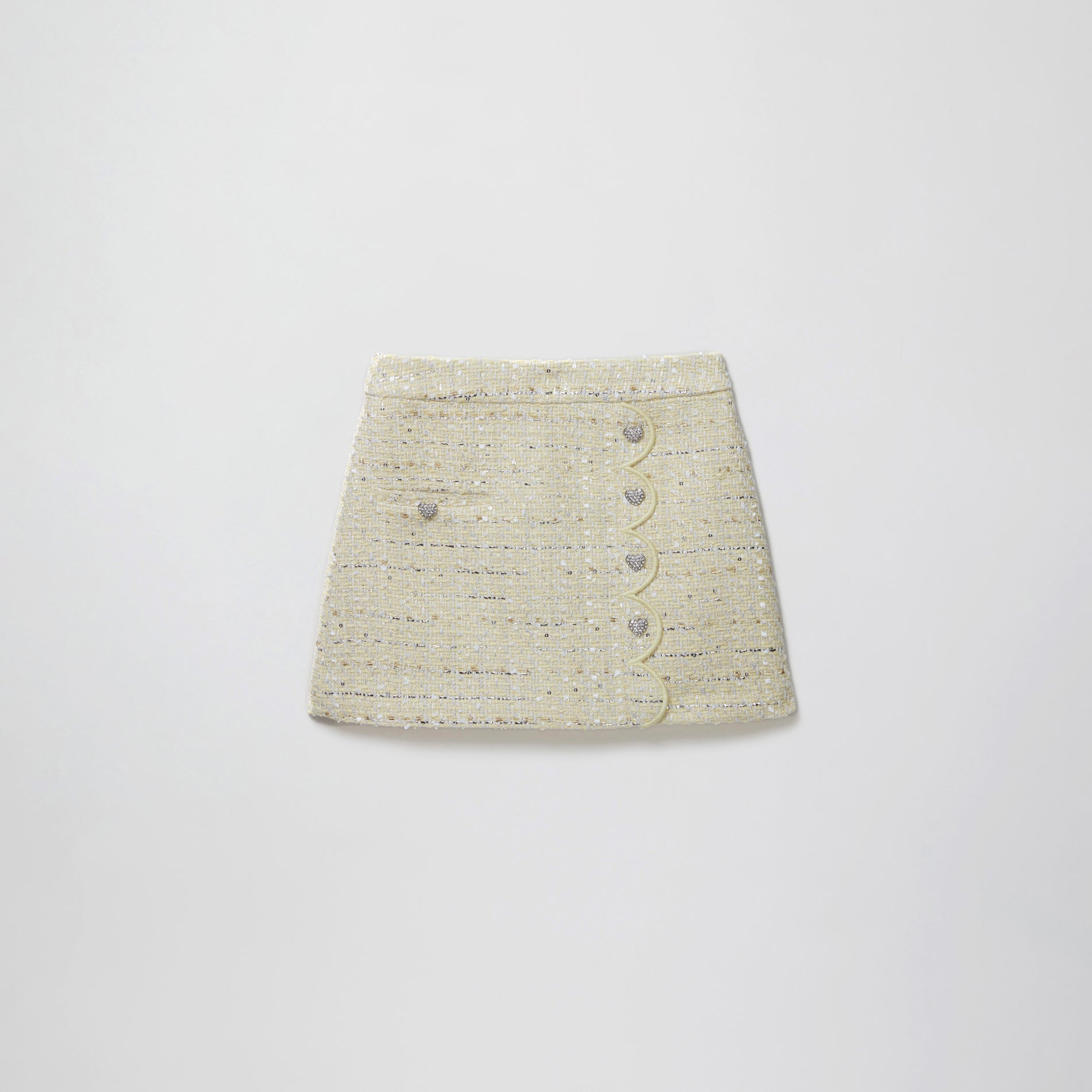 Yellow Boucle Scallop Edge Mini Skirt