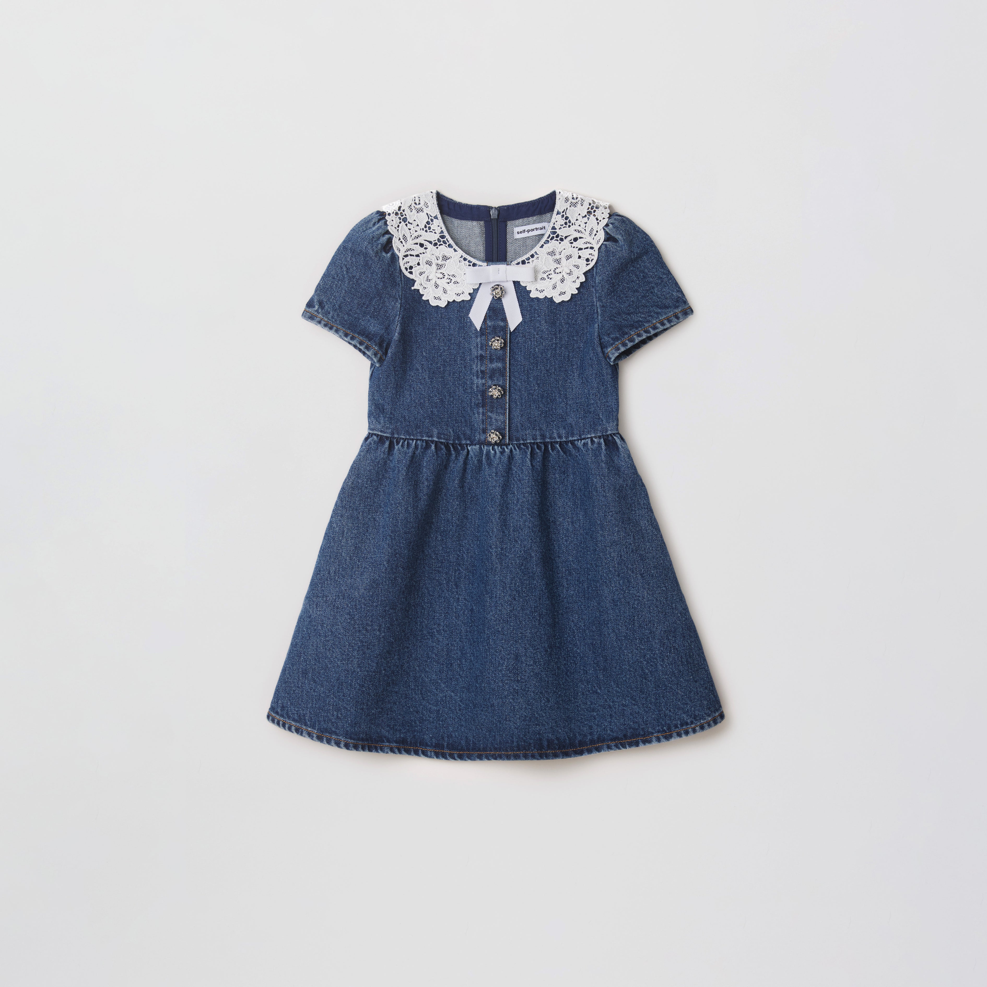 Lace Collar Denim Kids Mini Dress