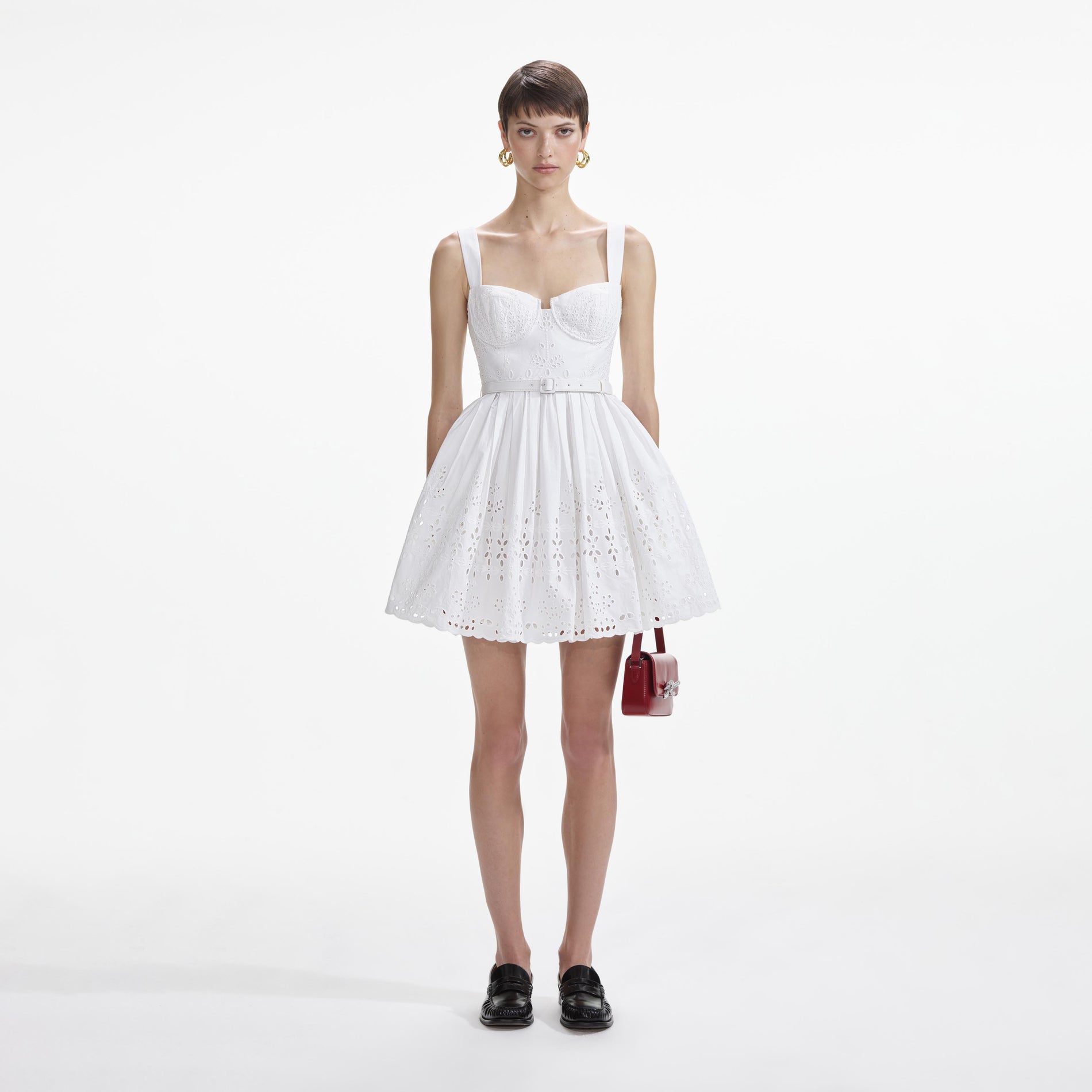 White Cotton Broderie Mini Dress