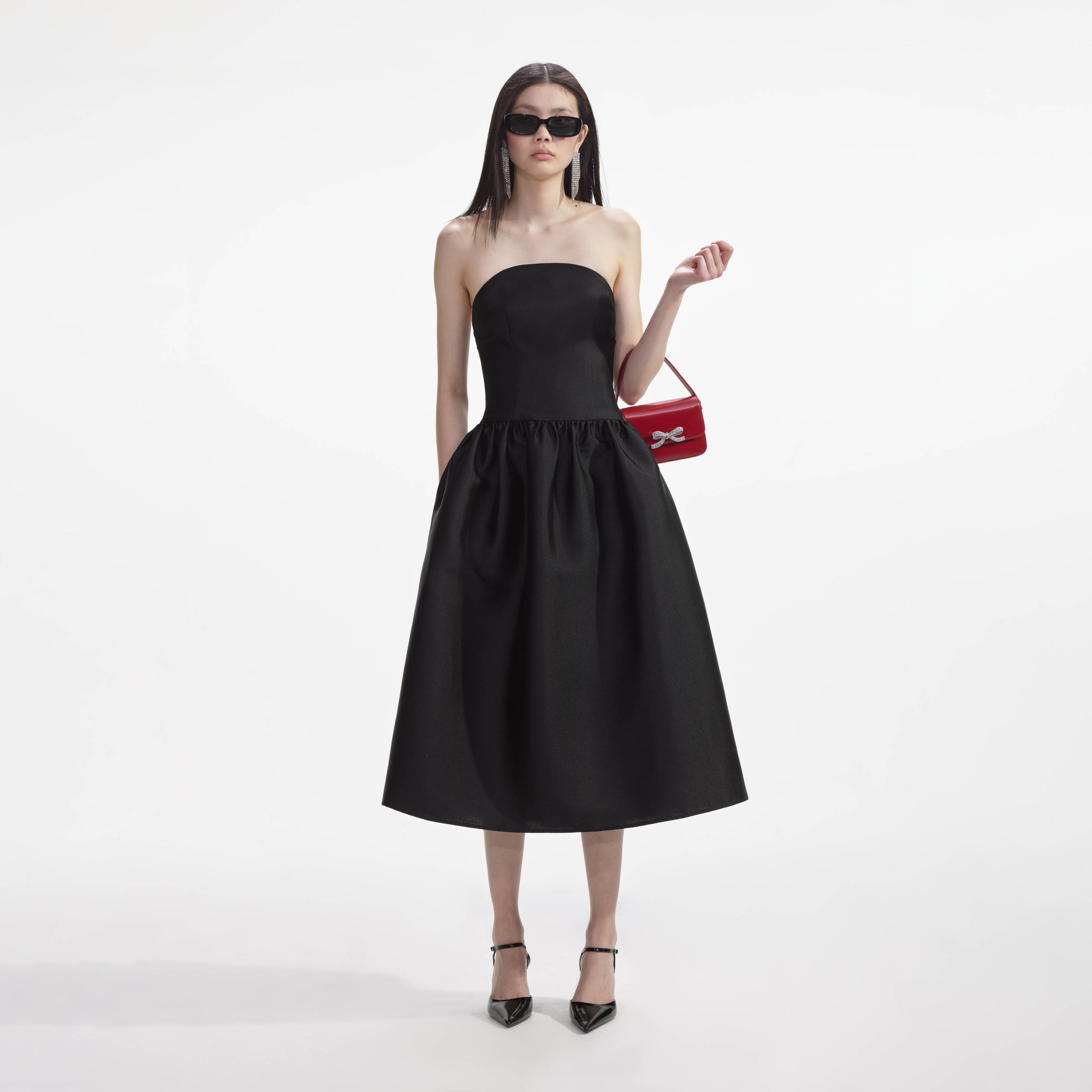 Black Taffeta Midi Dress – self-portrait 