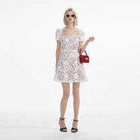 White Floral Lace Mini Dress