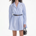 블루 코튼 장식 미니 드레스