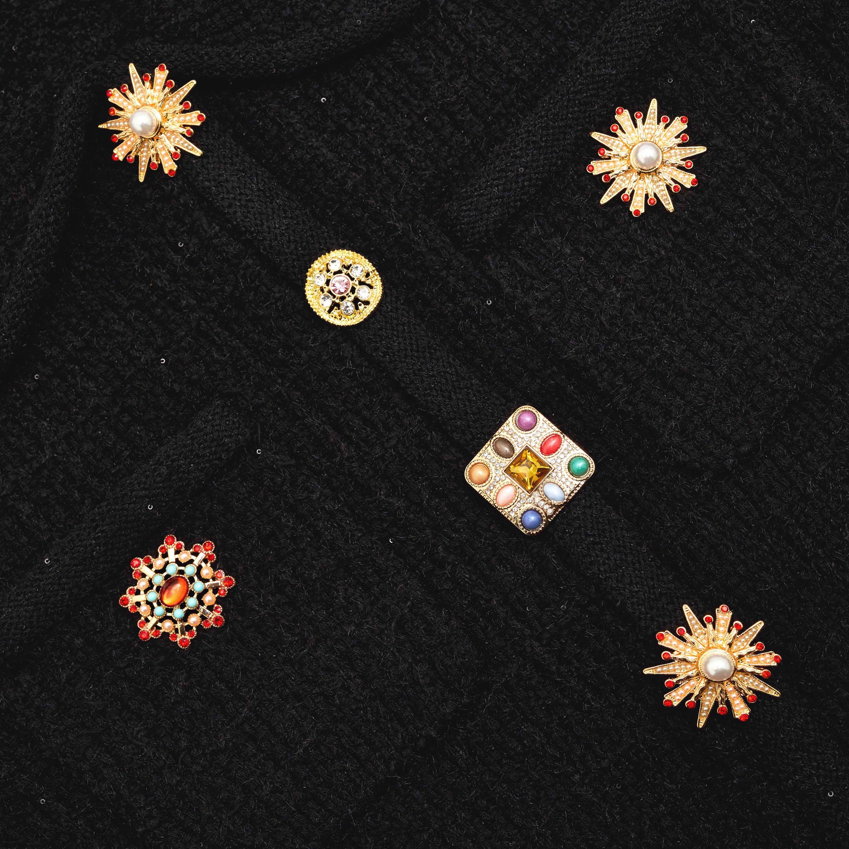 Black Jewel Button Knit Mini Dress
