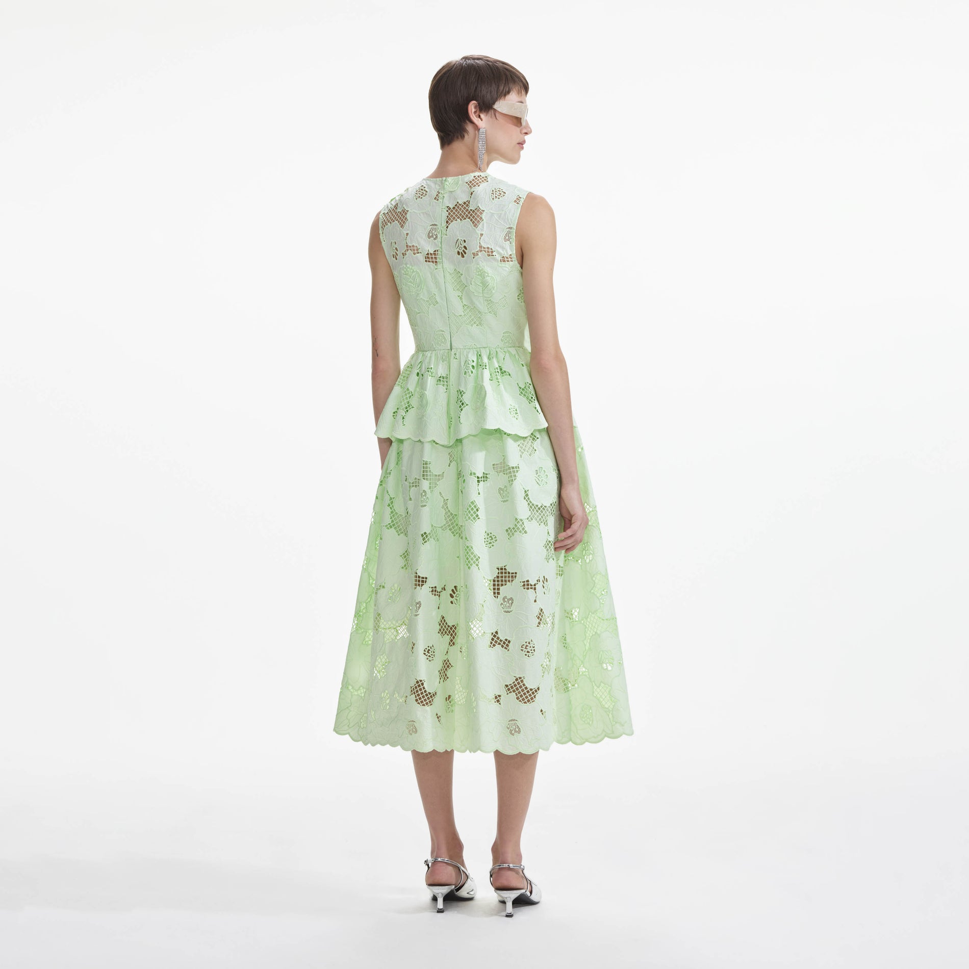Mint Cotton Lace Peplum Midi Dress