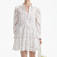 White Cotton Lace Mini Shirt Dress