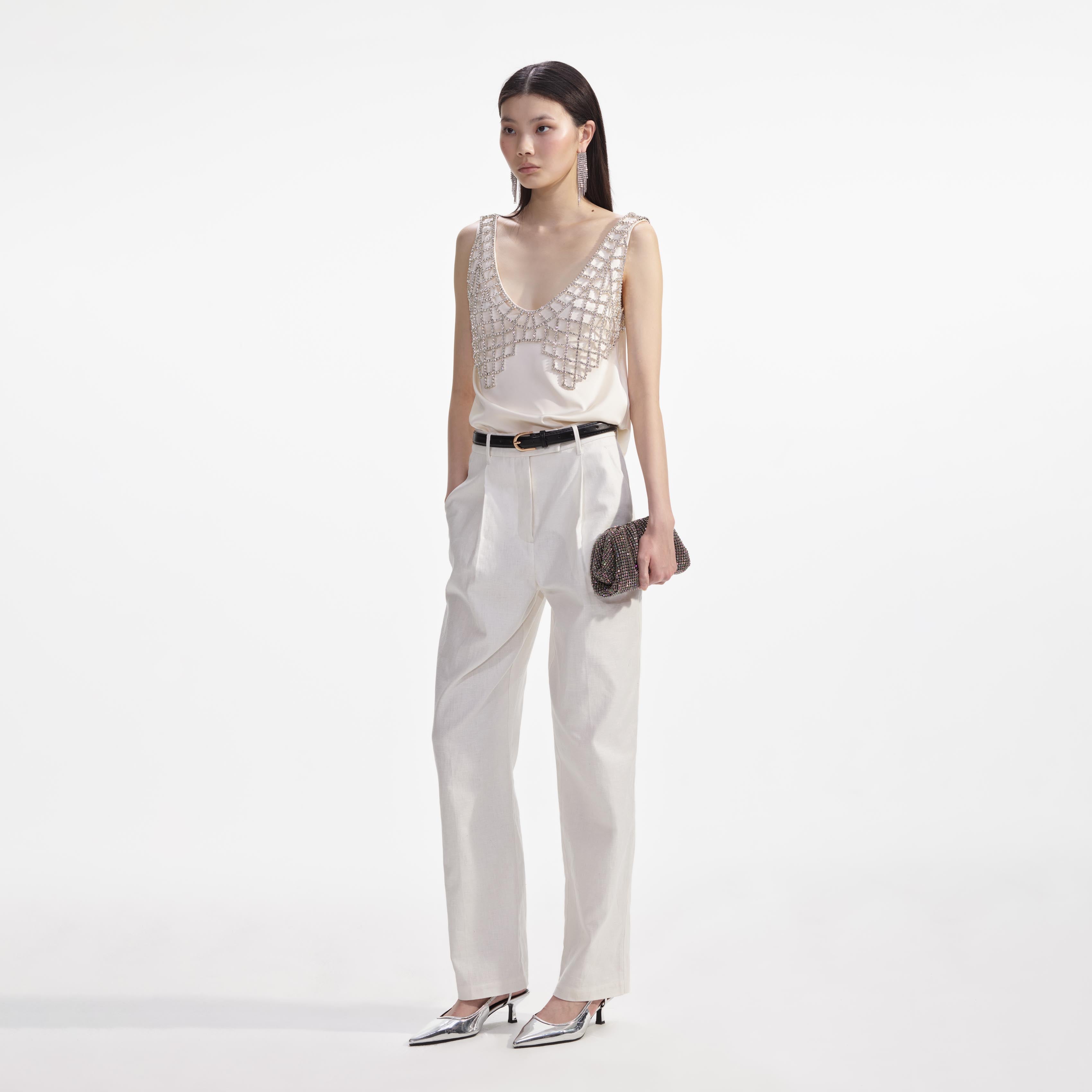 Cream Satin Diamante Bralette Top