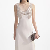 Cream Satin Diamante Bralette Maxi Dress