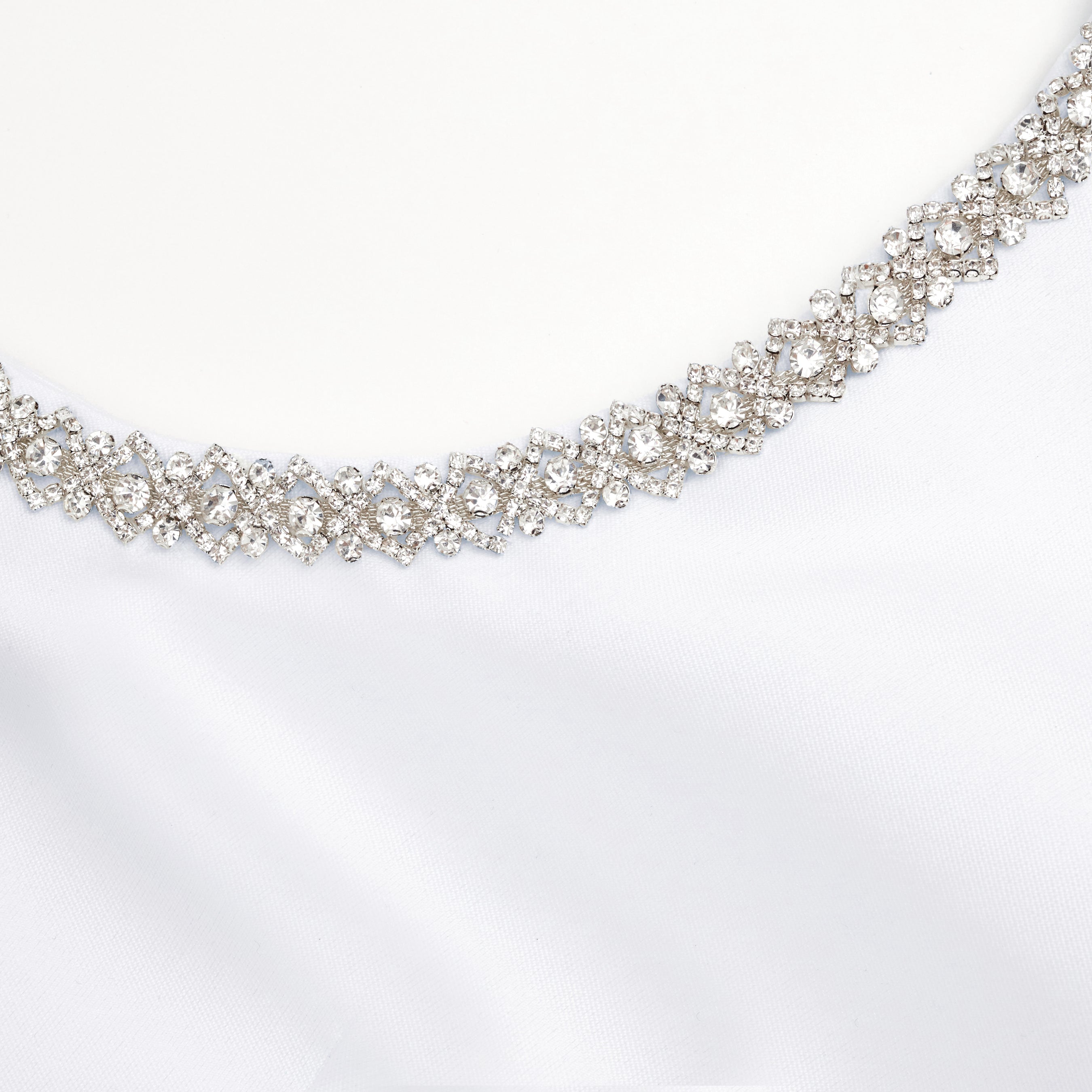 White Taffeta Diamante Midi Dress