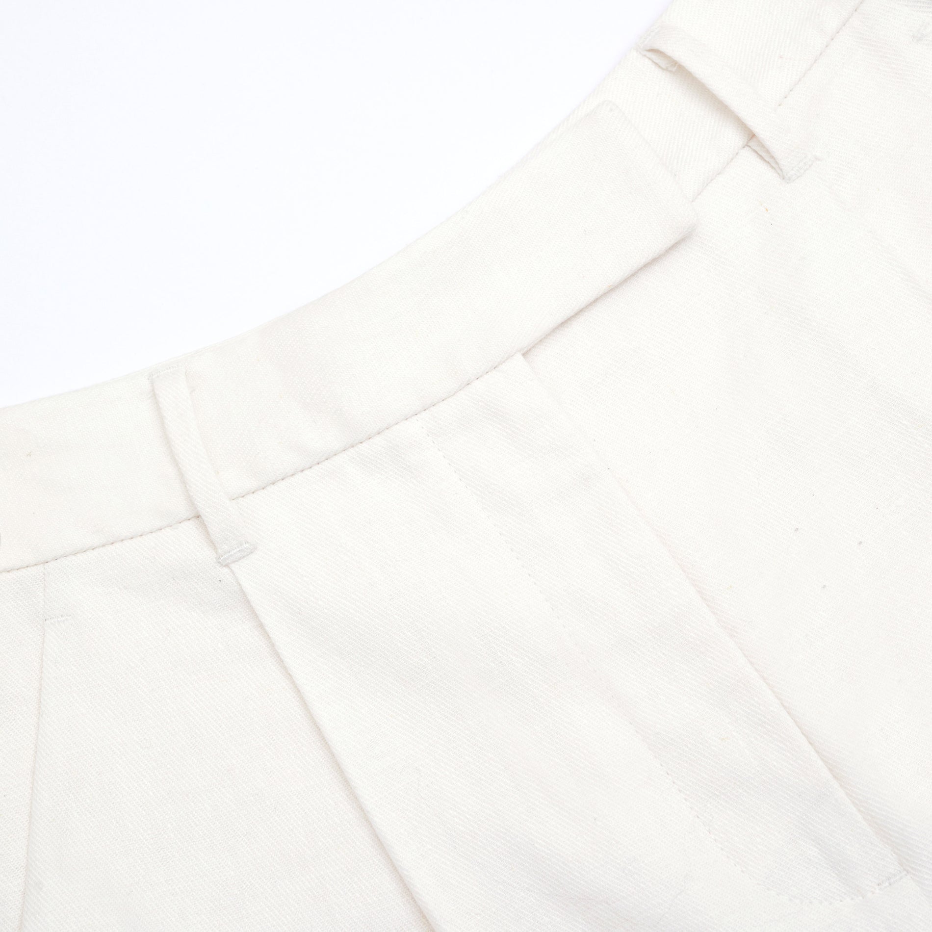 A close up of the fabric for the White Linen Trousers
