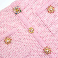 Pink Jewel Button Knit Mini Skirt