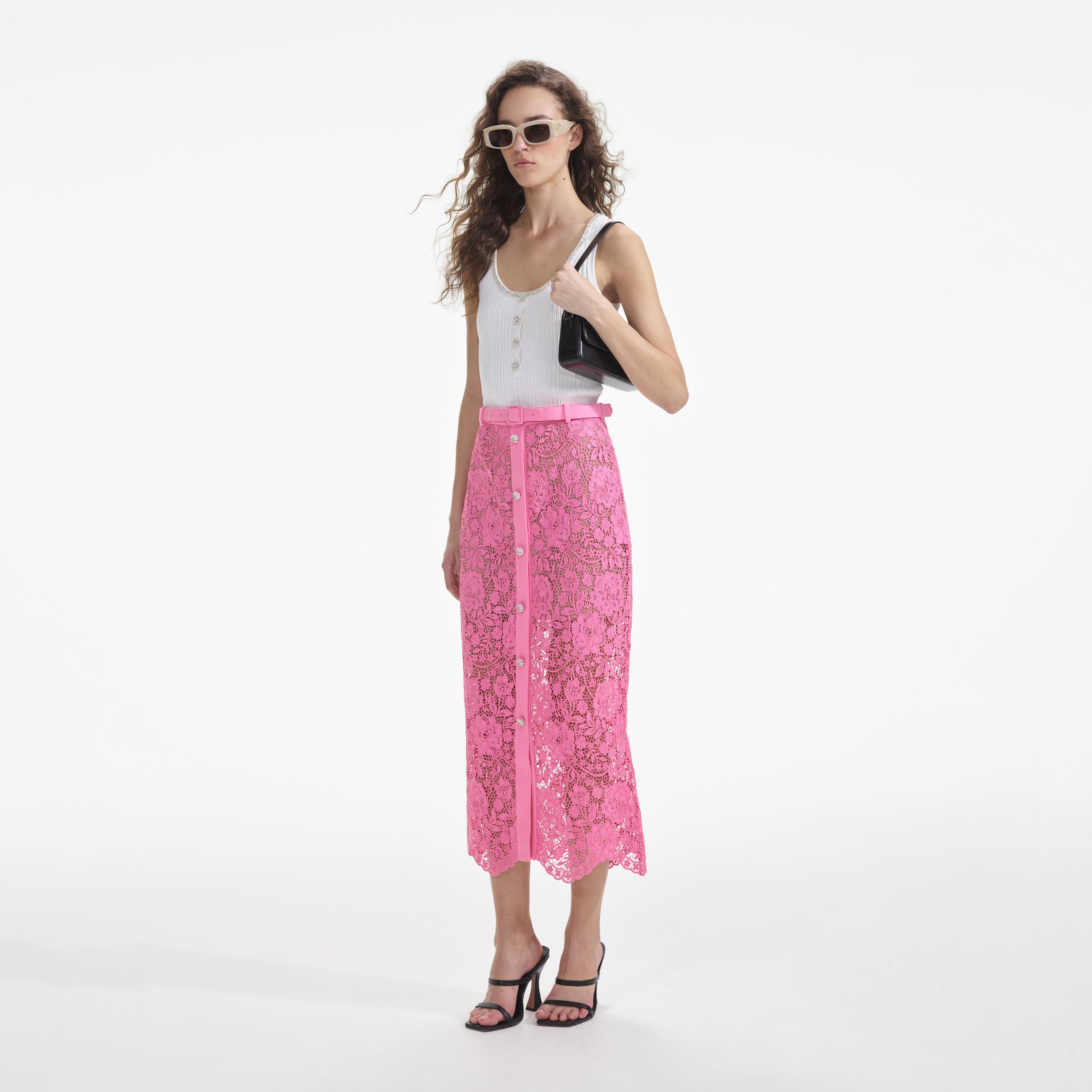 Pink Lace Midi Skirt