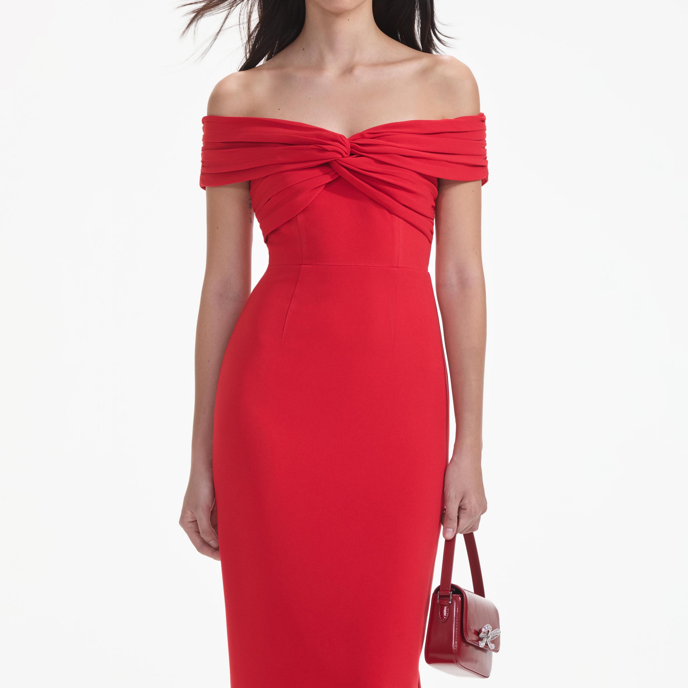 Red Off Shoulder Midi Dress selfportrait