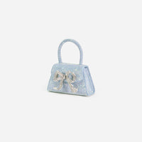 Blue Rhinestone Denim Micro Bow Bag