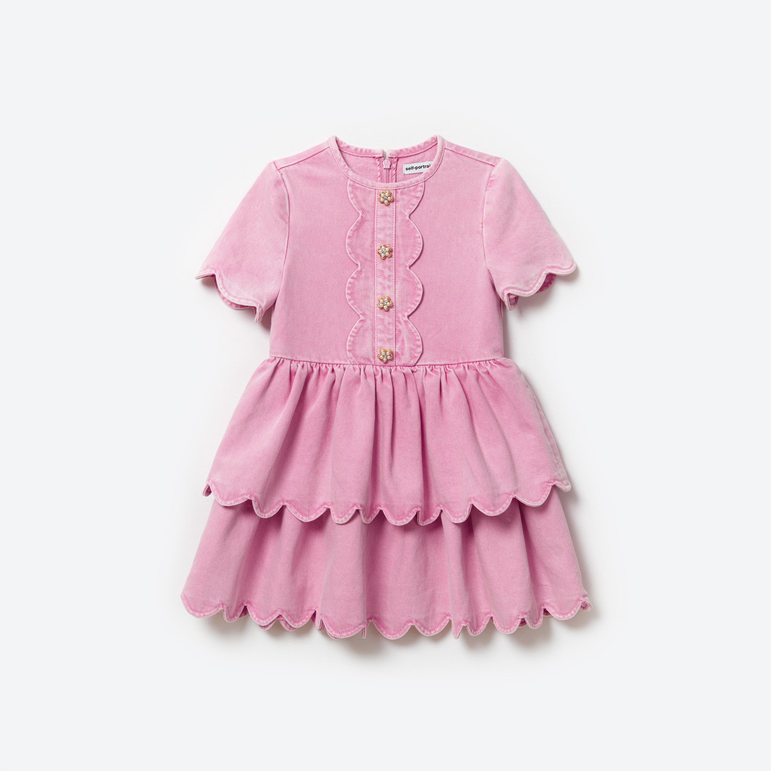 Pink Denim Mini Dress With Scallop Hem