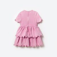 Pink Denim Mini Dress With Scallop Hem