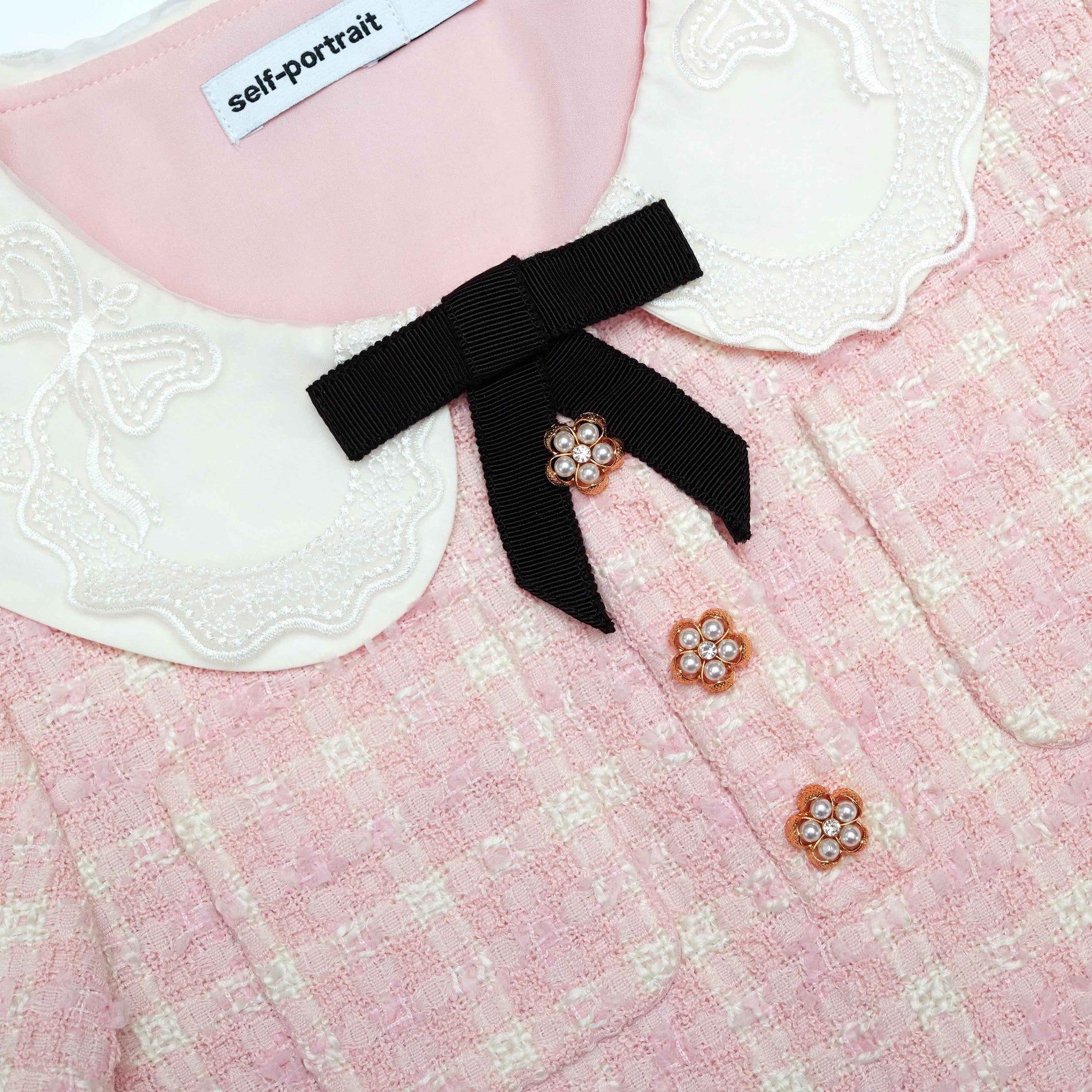 핑크 체크 부클 미니 드레스