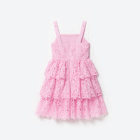 Pink Organza Lace Midi Dress