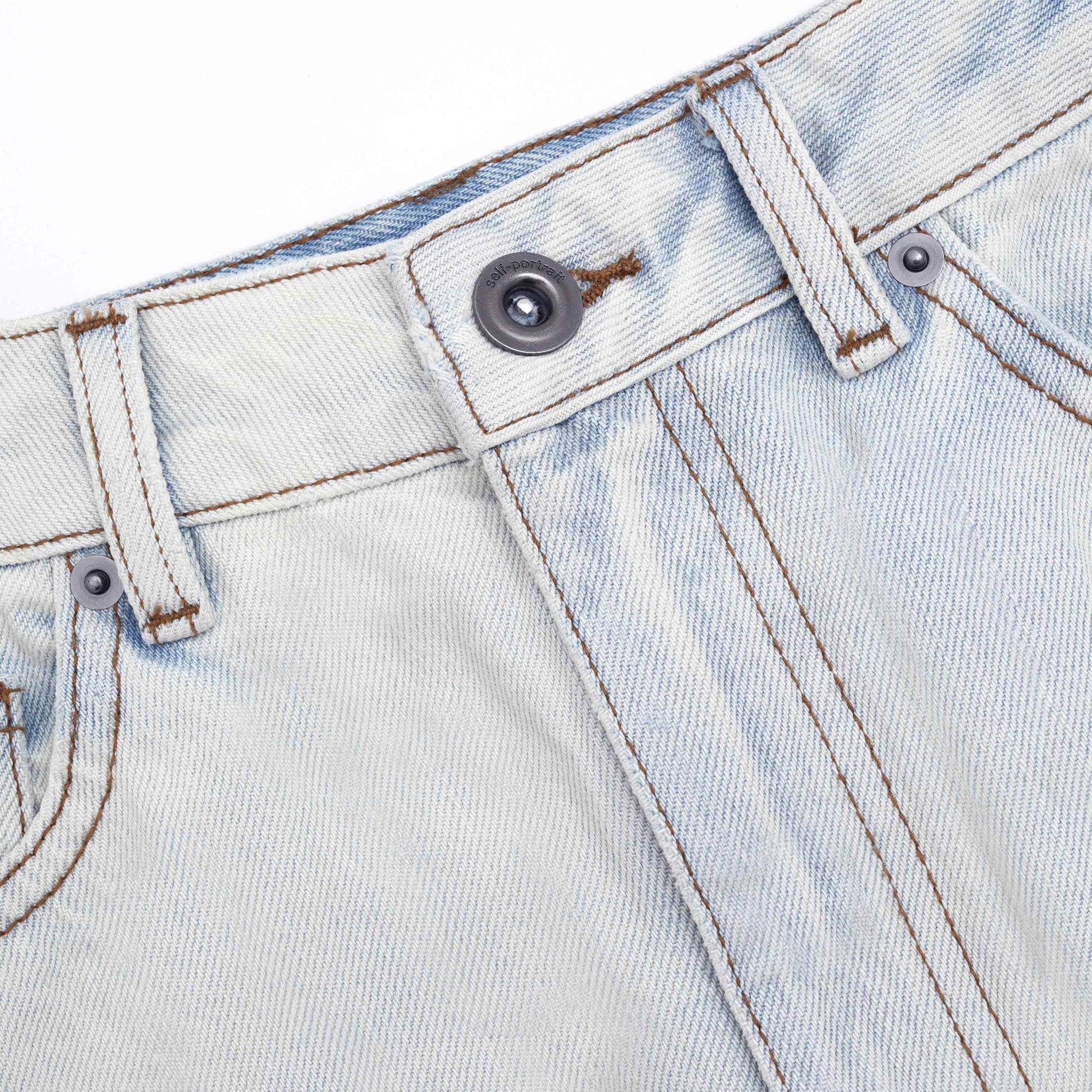 A close up of the fabric for the Bleach Wash Denim Maxi Skirt