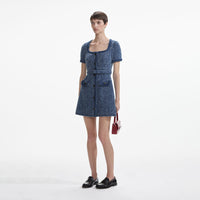 Textured Denim Short Sleeve Mini Dress