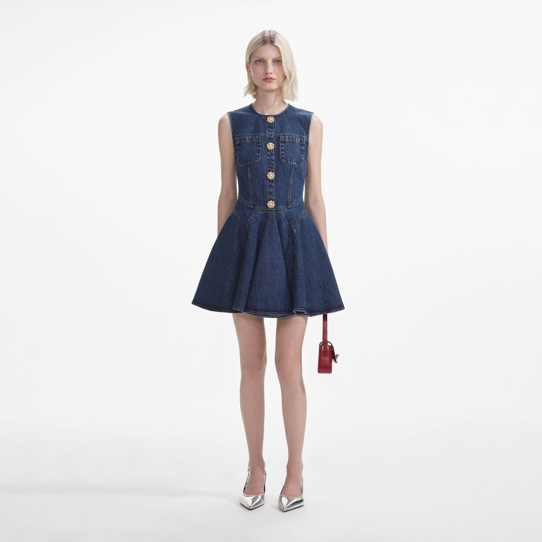 DENIM DRESS W/BOW - L