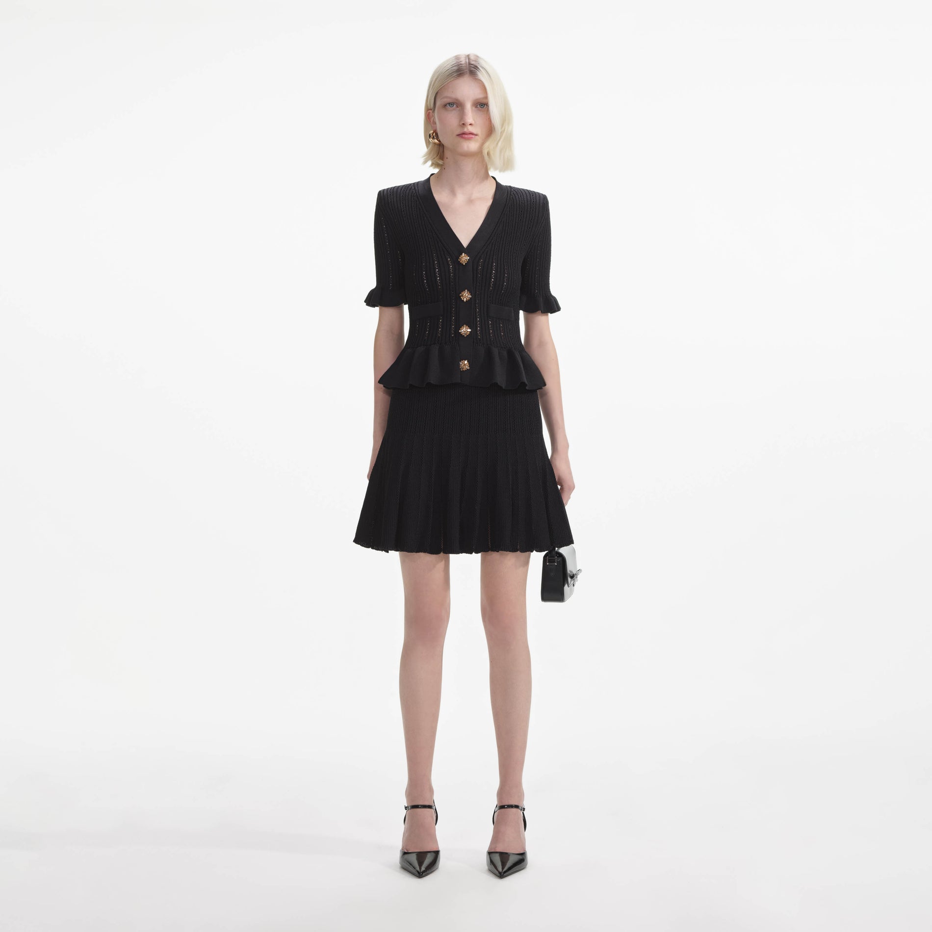 Black Knit Peplum Mini Dress