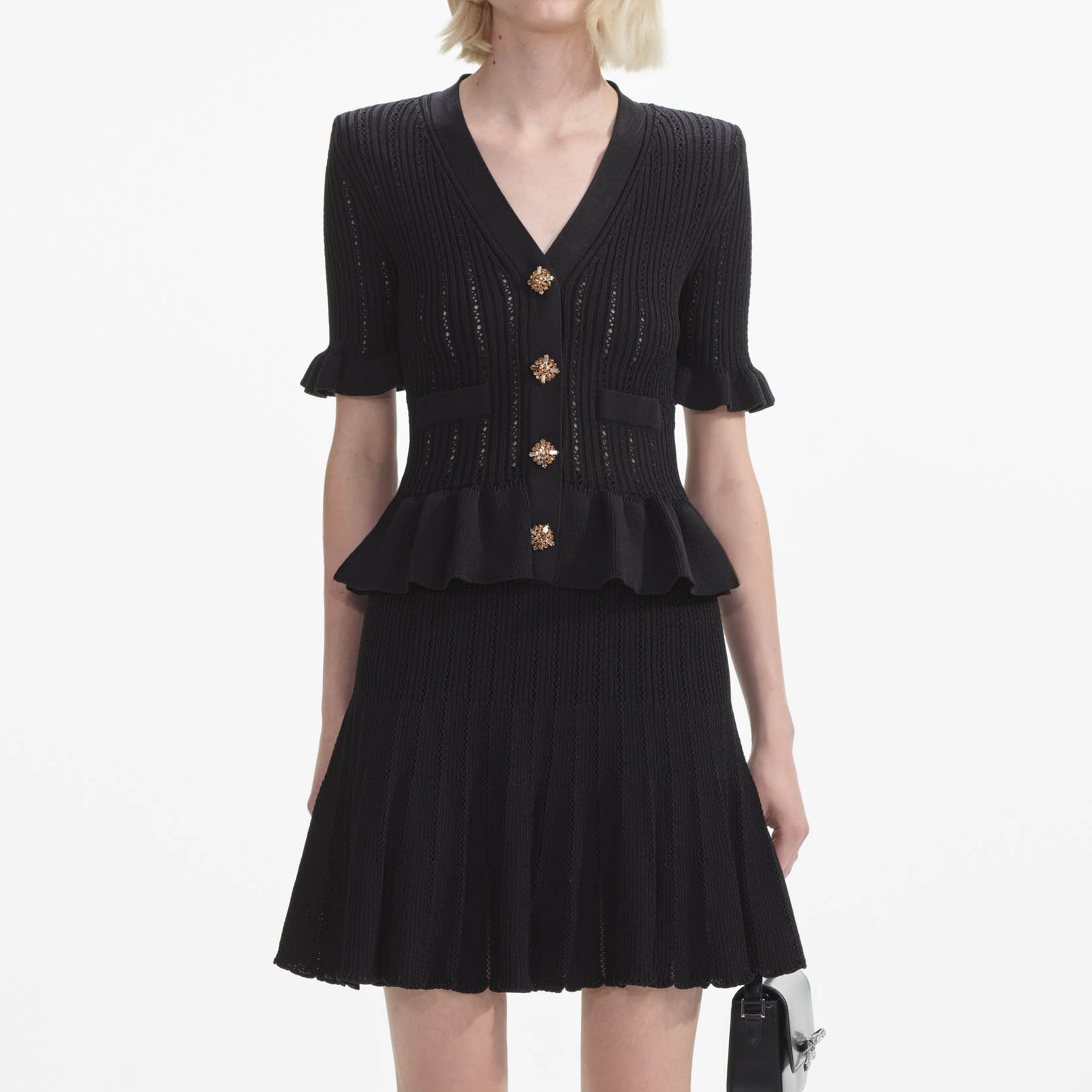 Black Knit Peplum Mini Dress