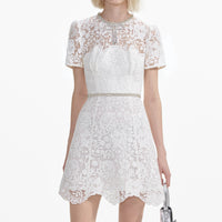 White Lace Diamante Mini Dress
