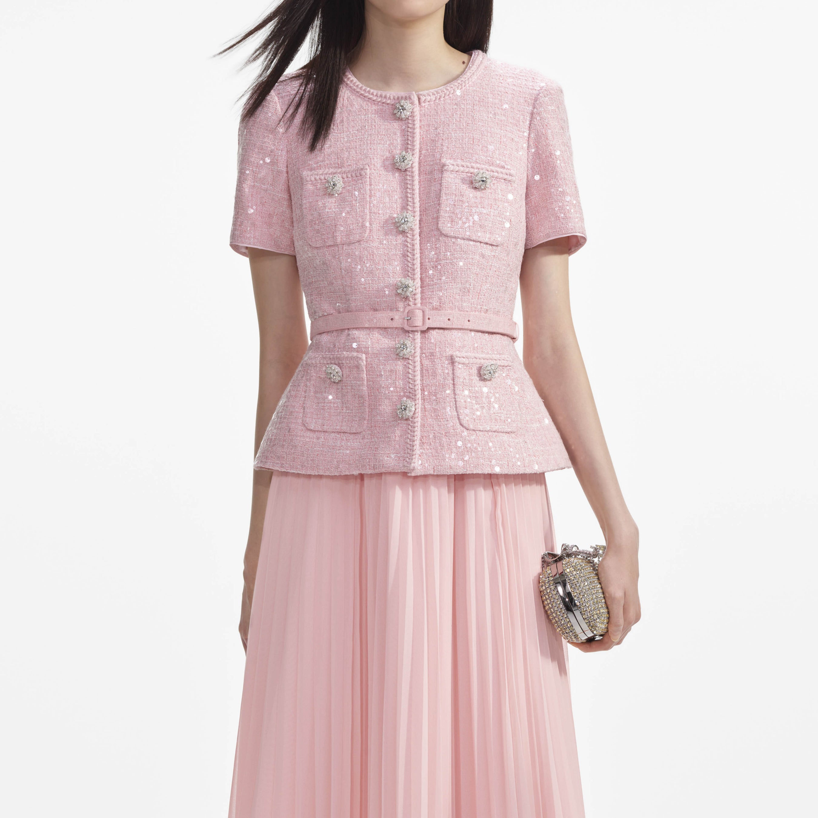 Pink Boucle Midi Dress