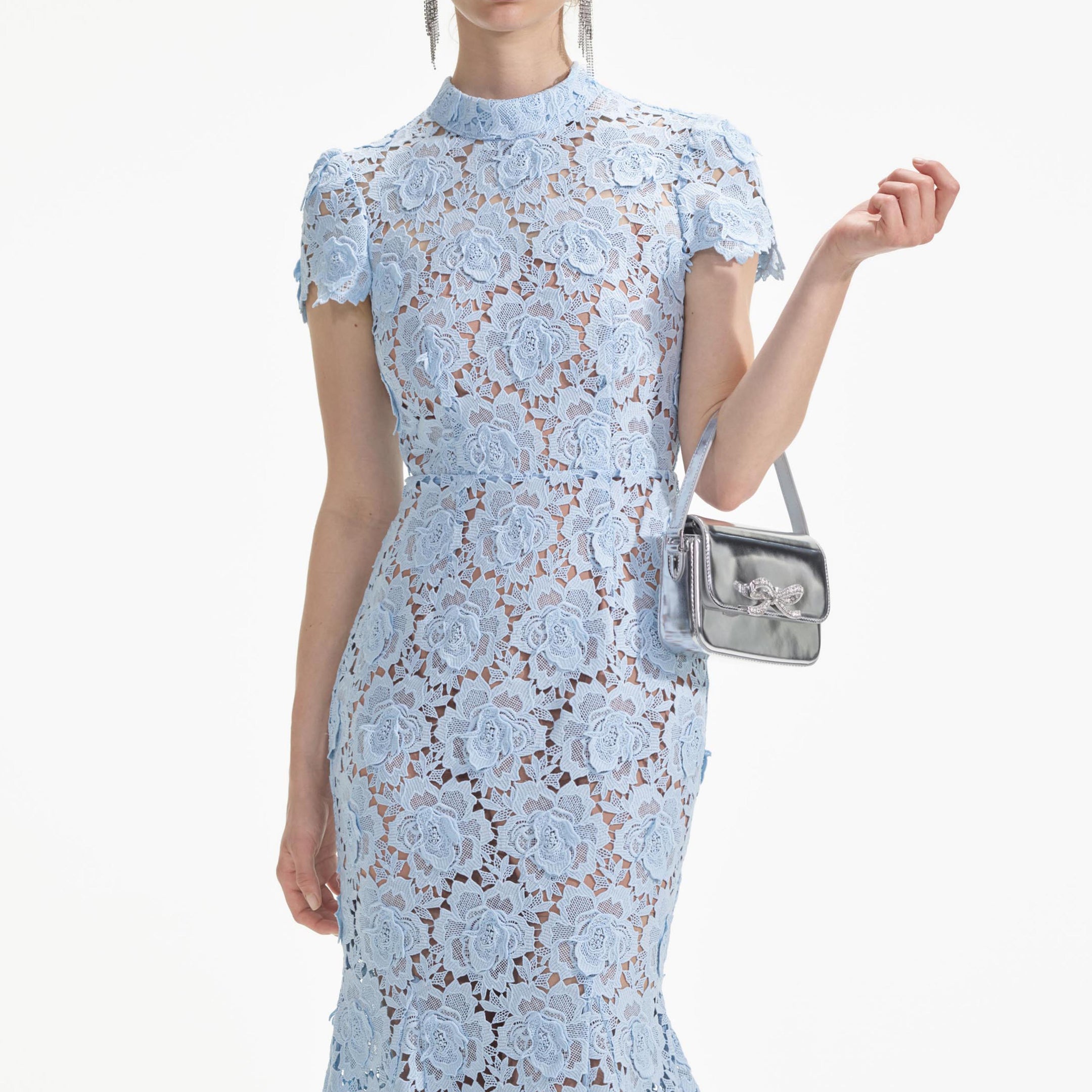 Blue Flower Lace Midi Dress – self-portrait