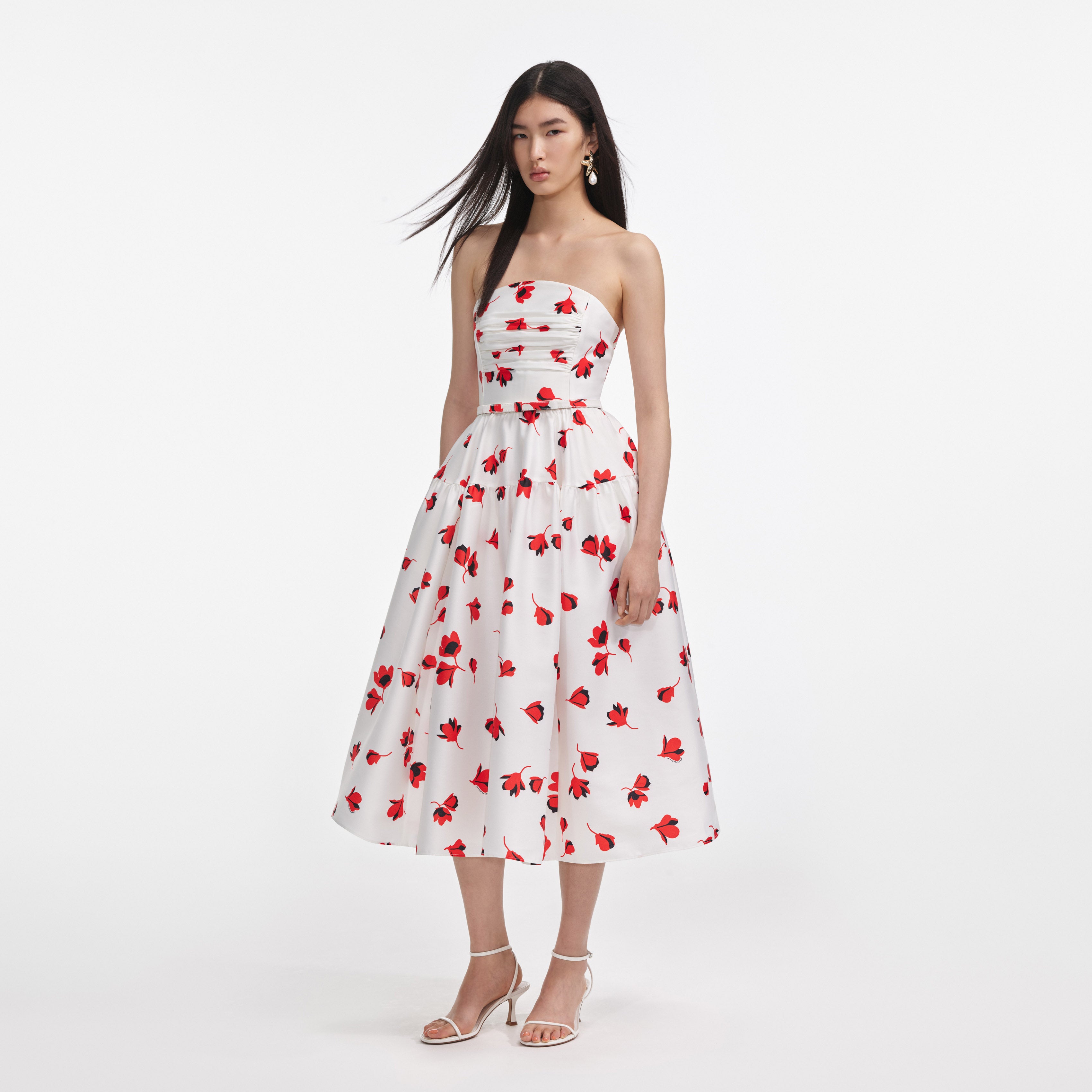 Floral Print Taffeta Midi Dress