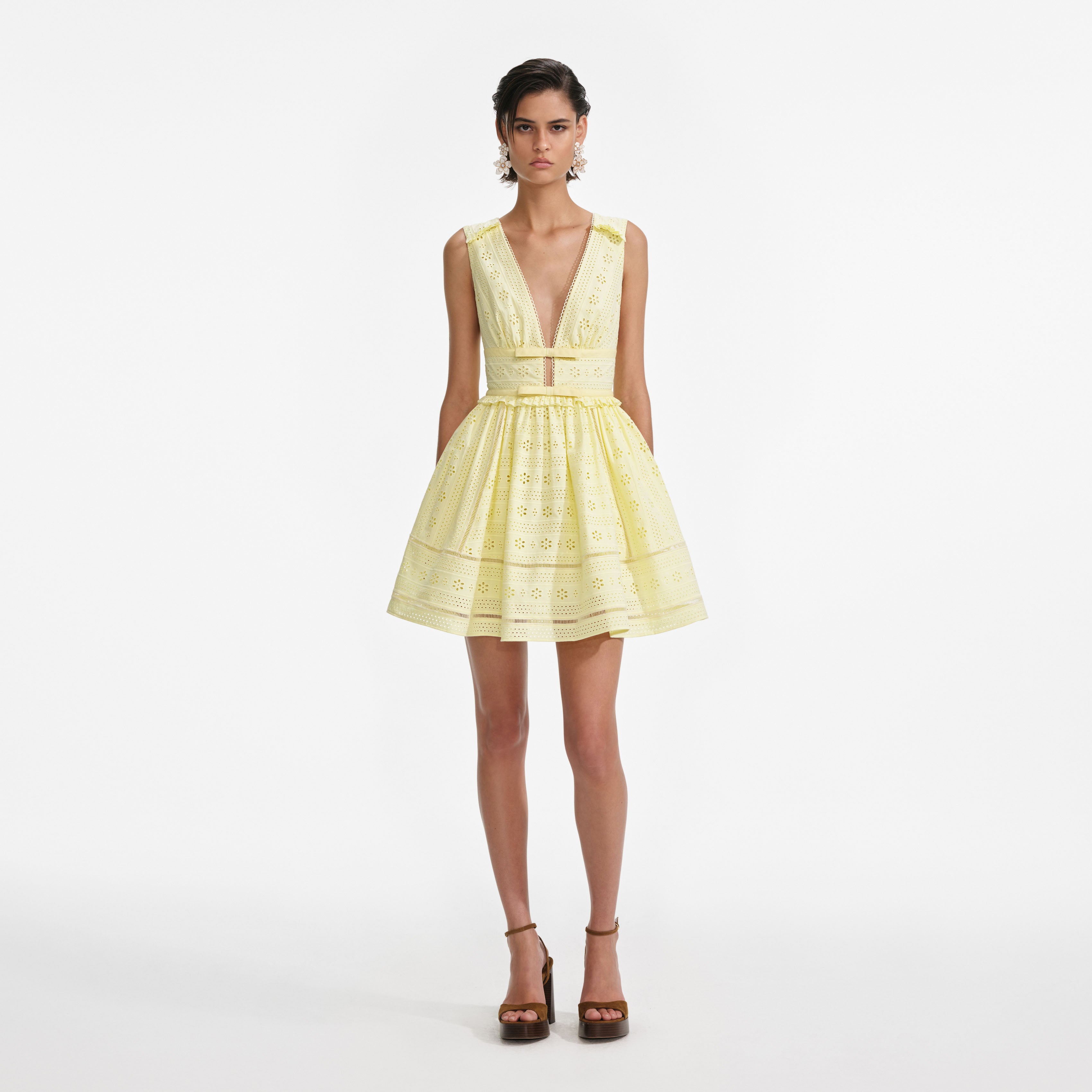 Yellow Cotton Broderie Mini Dress