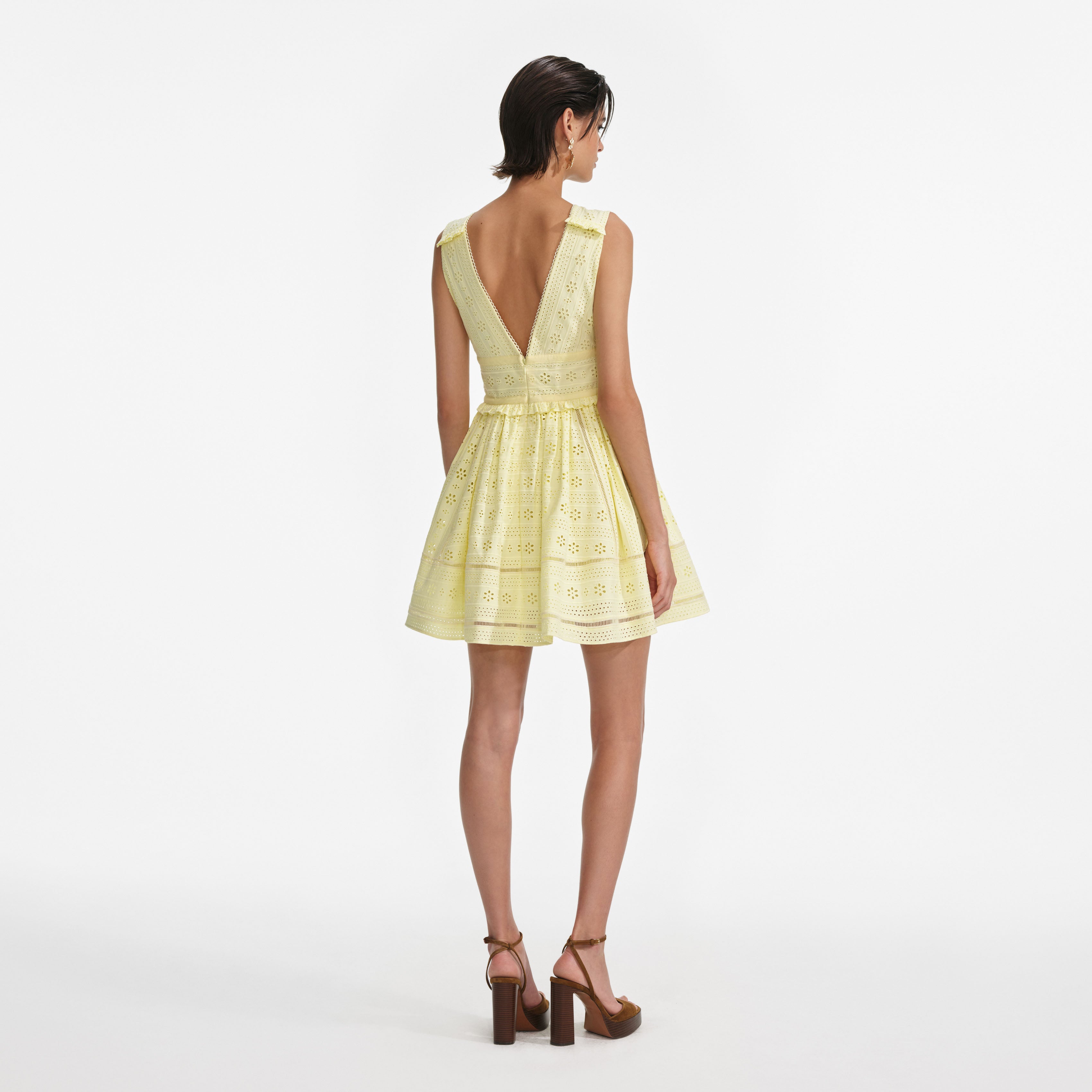 Yellow Cotton Broderie Mini Dress