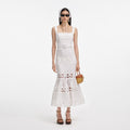 White Linen Lace Insert Midi Dress