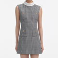 Sleeveless Prince Of Wales Check Mini Dress