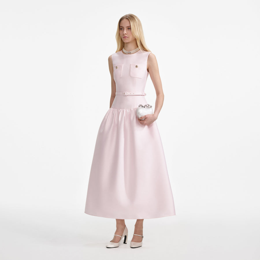 Simple Long Taffeta Dresses with Pockets Pearl Pink Plus Size