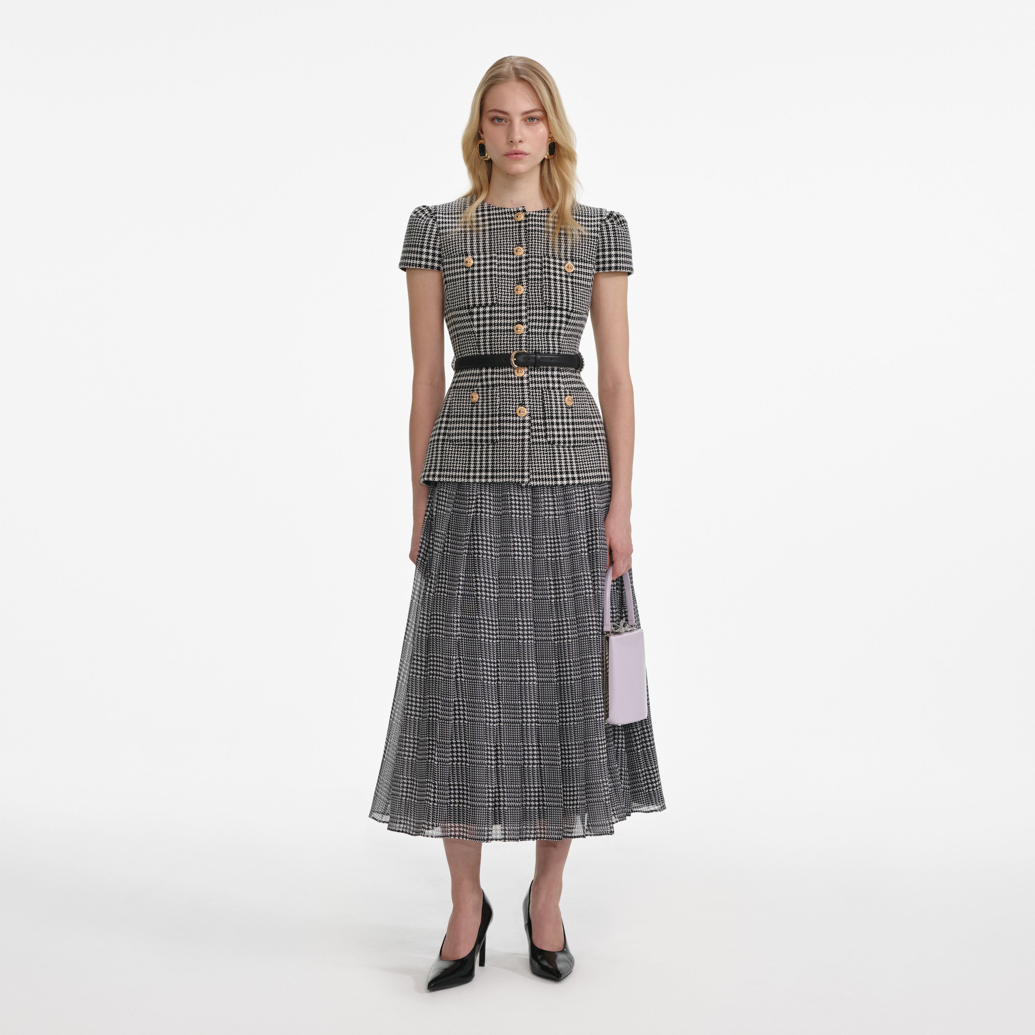 Houndstooth Tailored Midi Dress
