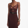 Brown Lace Insert Midi Dress