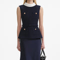 Navy Boucle Sleeveless Midi Dress