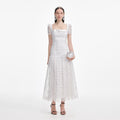 White Tulle Lace Gathered Midi Dress