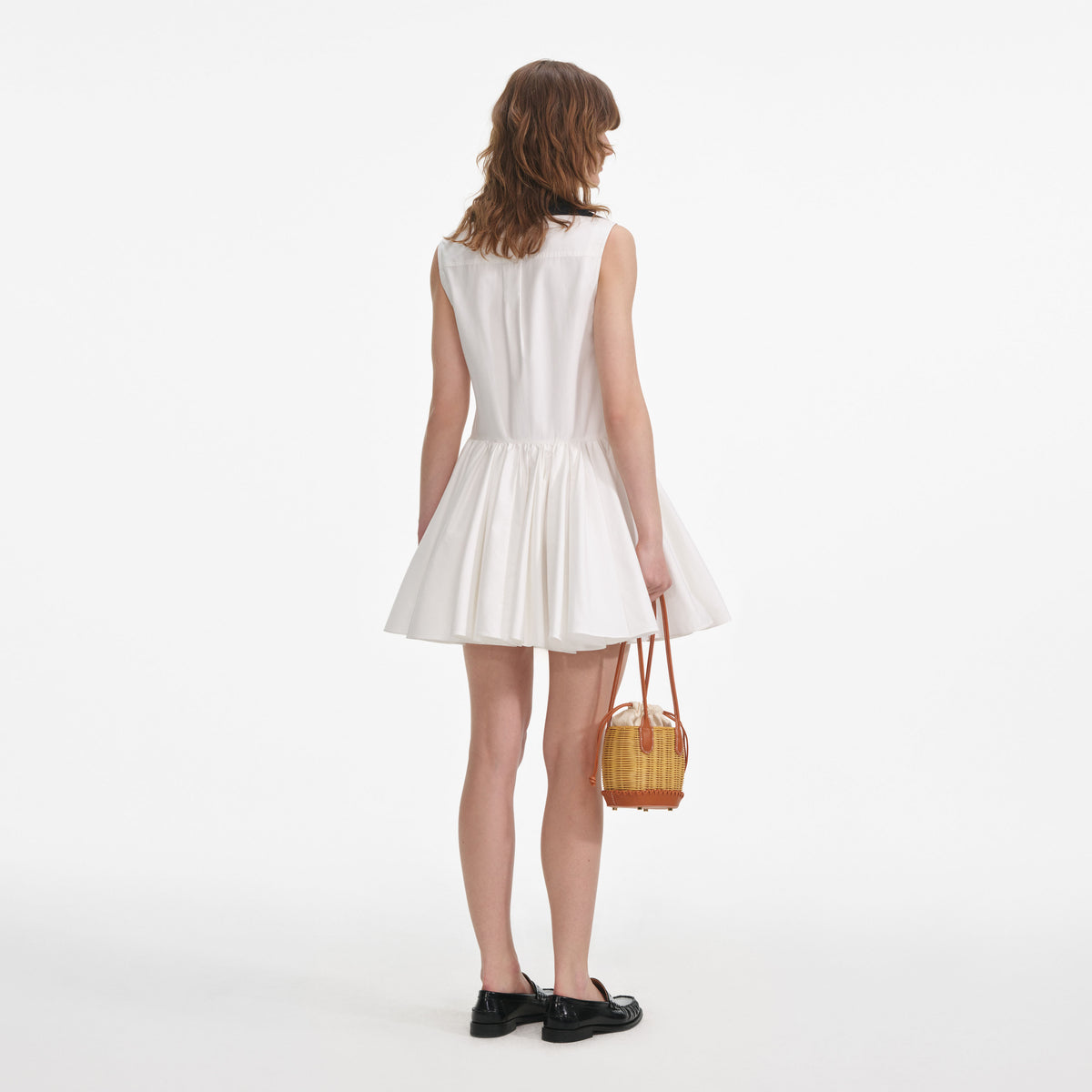 White Cotton Contrast Collar Mini Dress – self-portrait
