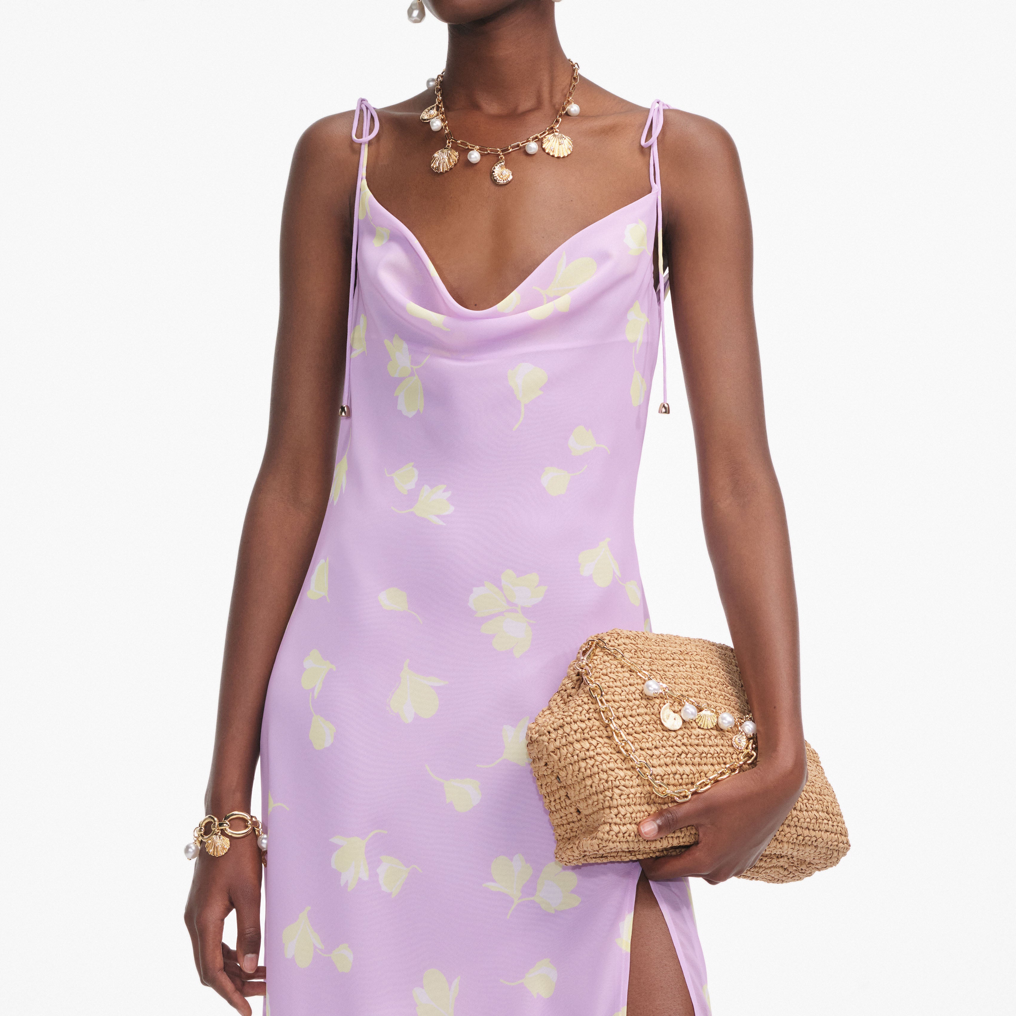 Lilac Floral Chiffon Midi Dress