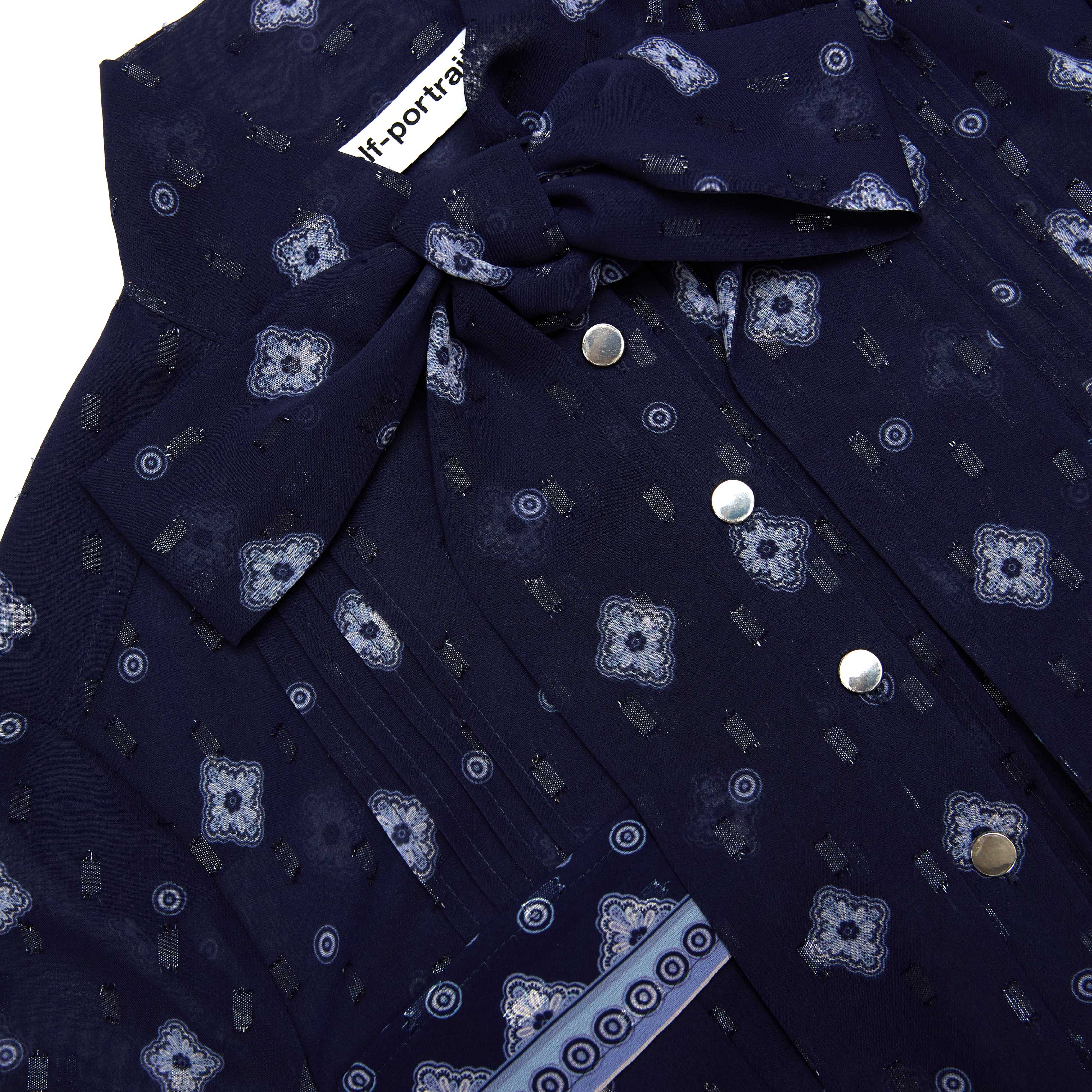 Navy Printed Chiffon Midi Dress